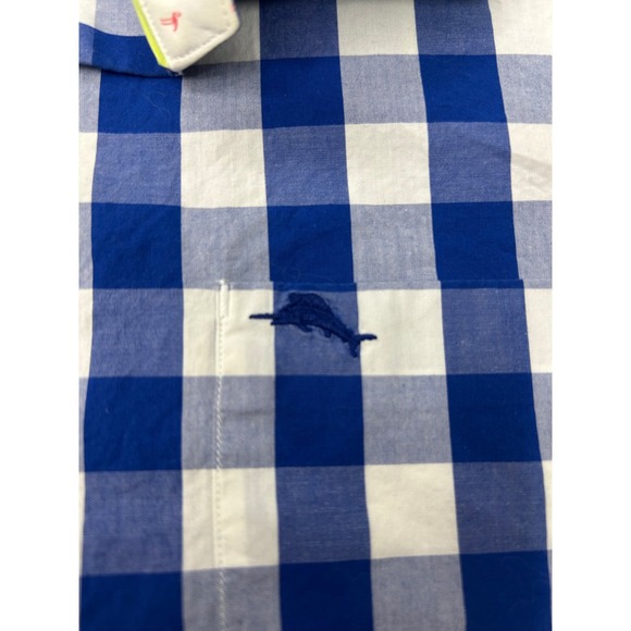 Tommy Bahama Mens XL Button Down Shirt Blue White Checkered Pima Cotton Marlin - Picture 4 of 4
